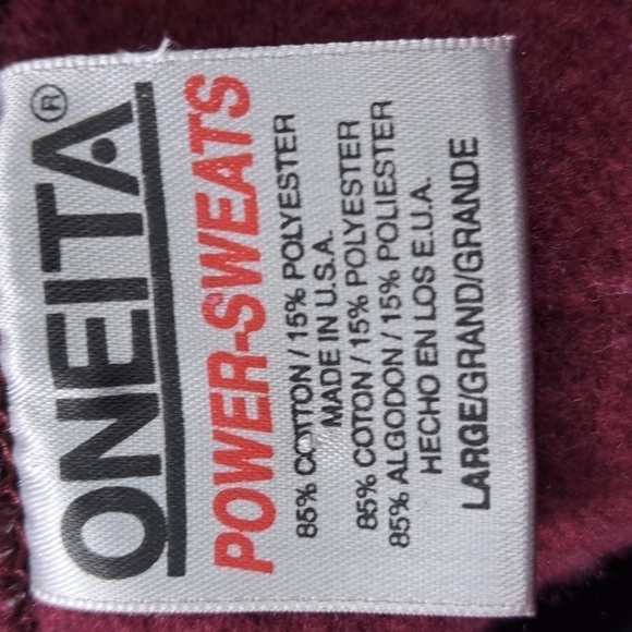 Vintage90s ONEITA Vneck burgundy & blue trim men's LG casual pullover sweatshirt - Picture 5 of 5